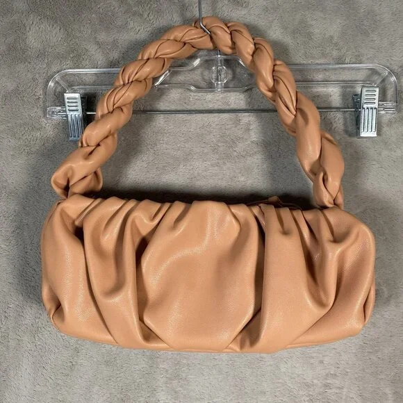 Mango Twisted Strap Baguette Bag Small Underarm Shoulder Bag Zipper Closure - Picture 5 of 14